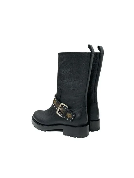 Louis Vuitton Monogram Boots Short Shoes Leather Black Brown Logo Belt - Picture 4 of 10